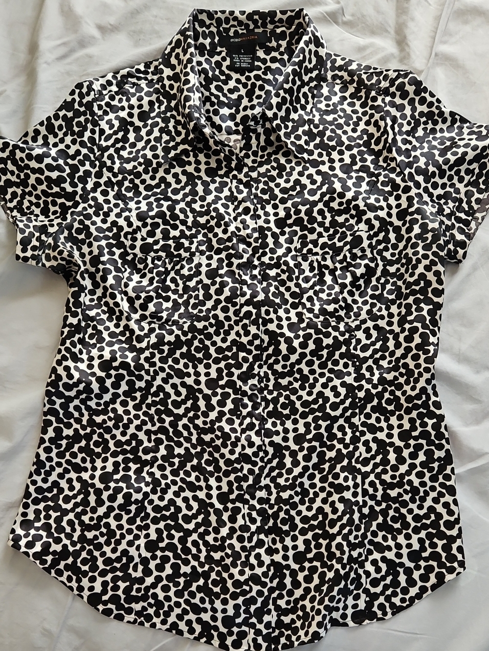 BCBGMaxAzria Black and White Short-Sleeve Button-Down Shirt
